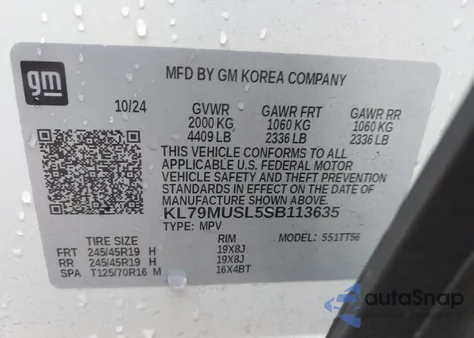 2025 Chevrolet Trailblazer Awd Rs z USA, uszkodzony, nr VIN KL79MUSL5SB113635